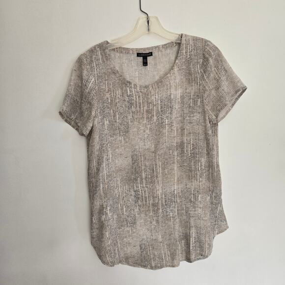Eileen Fisher Metaphor Silk Blouse Printed Neutrals Relaxed Fit Gray Women XS - Picture 9 of 11